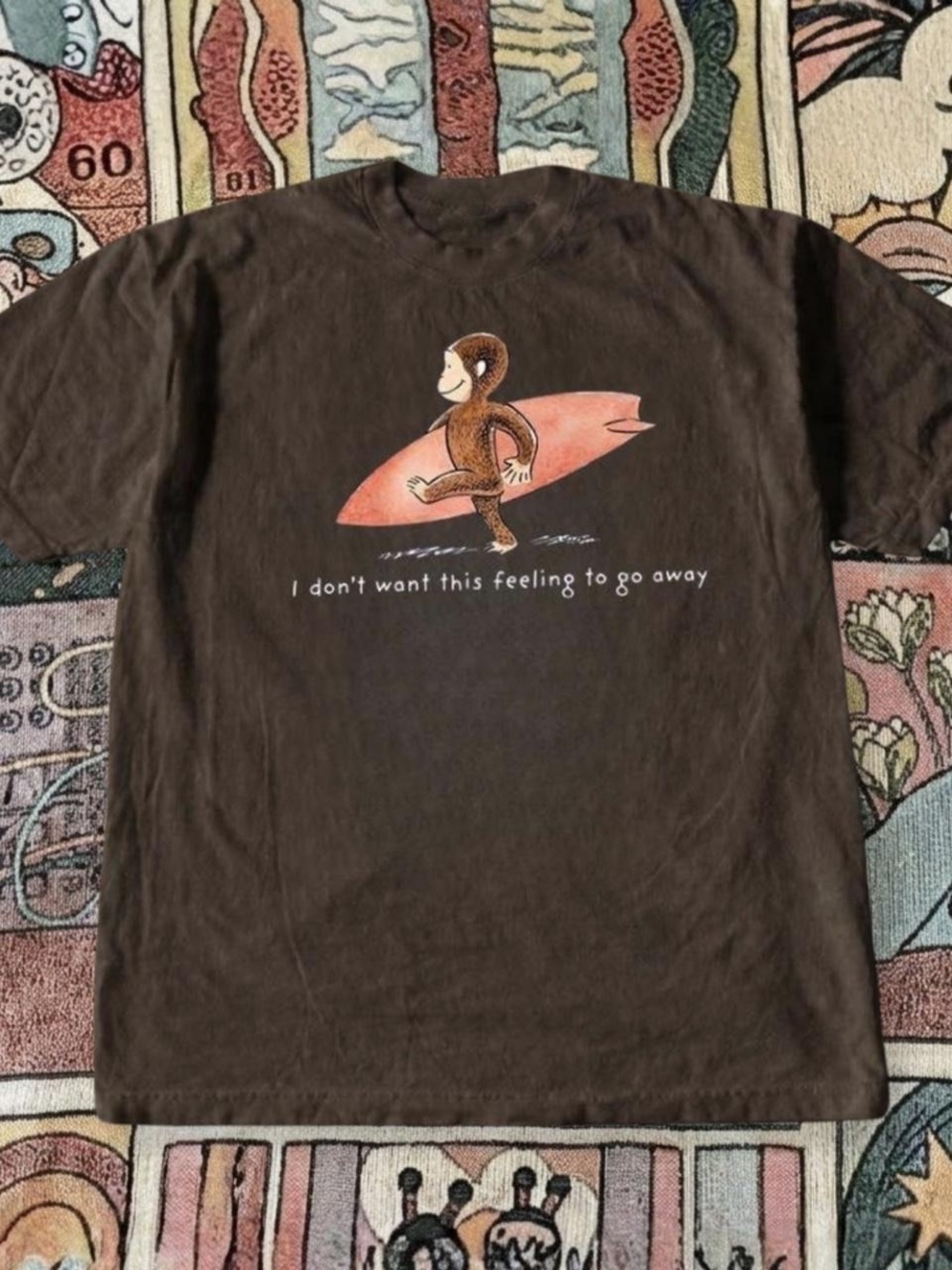 Brown Graphic Tee with Surfing Monkey Print - Men’s Casual Shirt